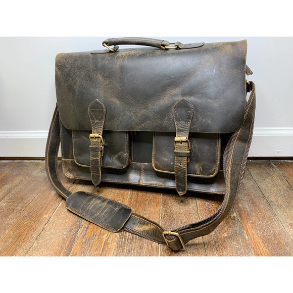 anuent Other - Anuent Distressed Hunter Buffalo Leather Laptop Travel Office Messenger Bag
